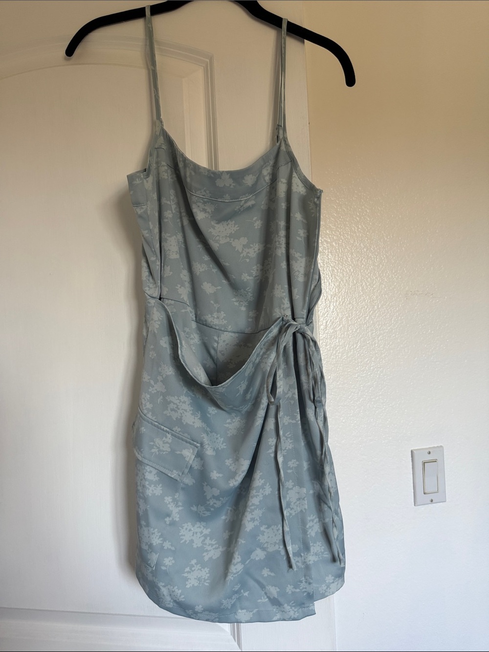 Light Blue Floral Slip Romper with Side Tie
